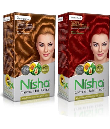 Nisha Creme Hair Color Combo Pack Honey Blonde and Flame Red - 120g, Long Lasting Permanent Hair Colour for Women & Men