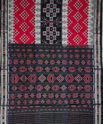 Red black colour handwoven cotton saree
