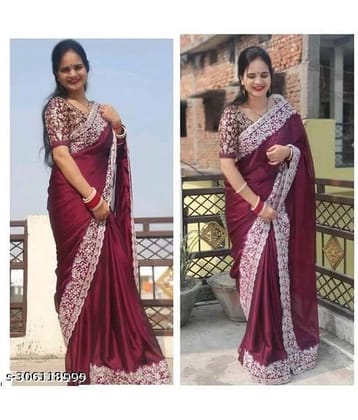 Shivadit ethnic Georgette Embroidered Saree With Unstitched Blouse Piece ( Purple )
