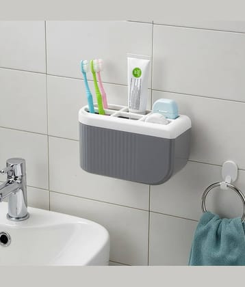MAGICSPOON ABS Plastic Multi Section Wall Mounted Toothbrush Toothpaste Holder | Bathroom Toiletries Organizer Stand ABS Plastic Toothbrush Holder