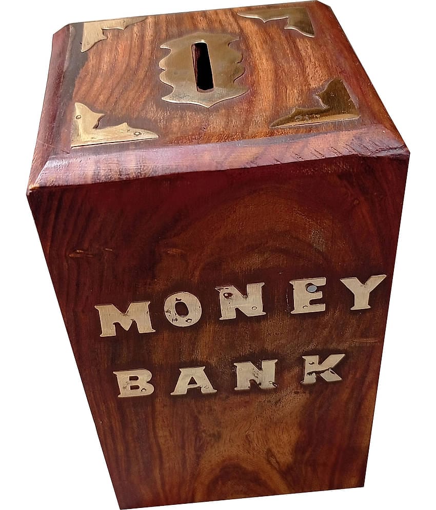 SWH - Wood Brown Piggy Bank ( Pack of 1 )