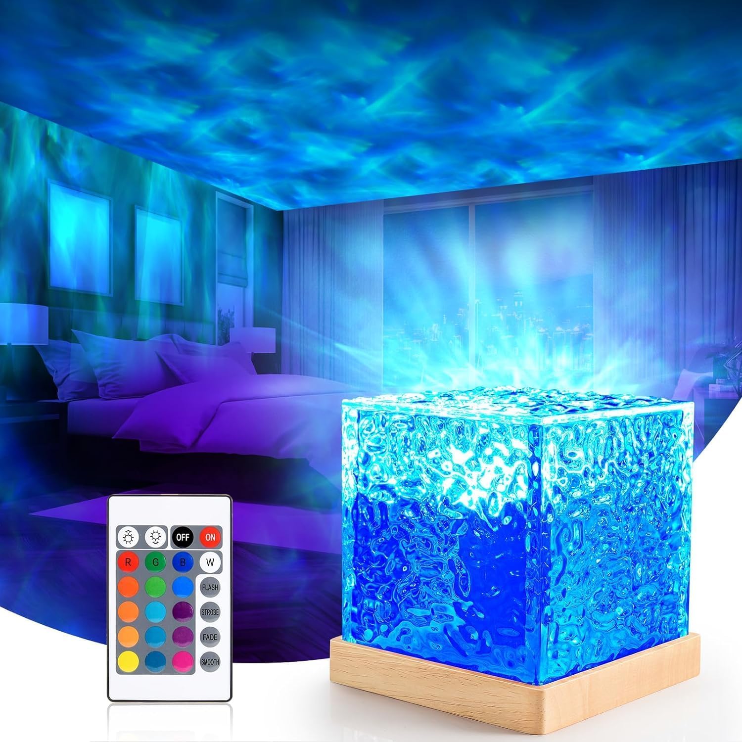 Northern Lights Ocean Wave Projector Light, Night Light with Remote Control for Office Bar Restaurant Underwater Projector Light