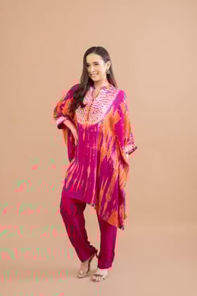 ORANGE PINK SHIBORI YOKE AND TUNIC SET OF 2-XL