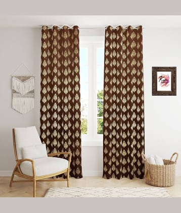Kraftiq Homes Floral Room Darkening Eyelet Curtain 9 ft ( Pack of 2 ) - Coffee