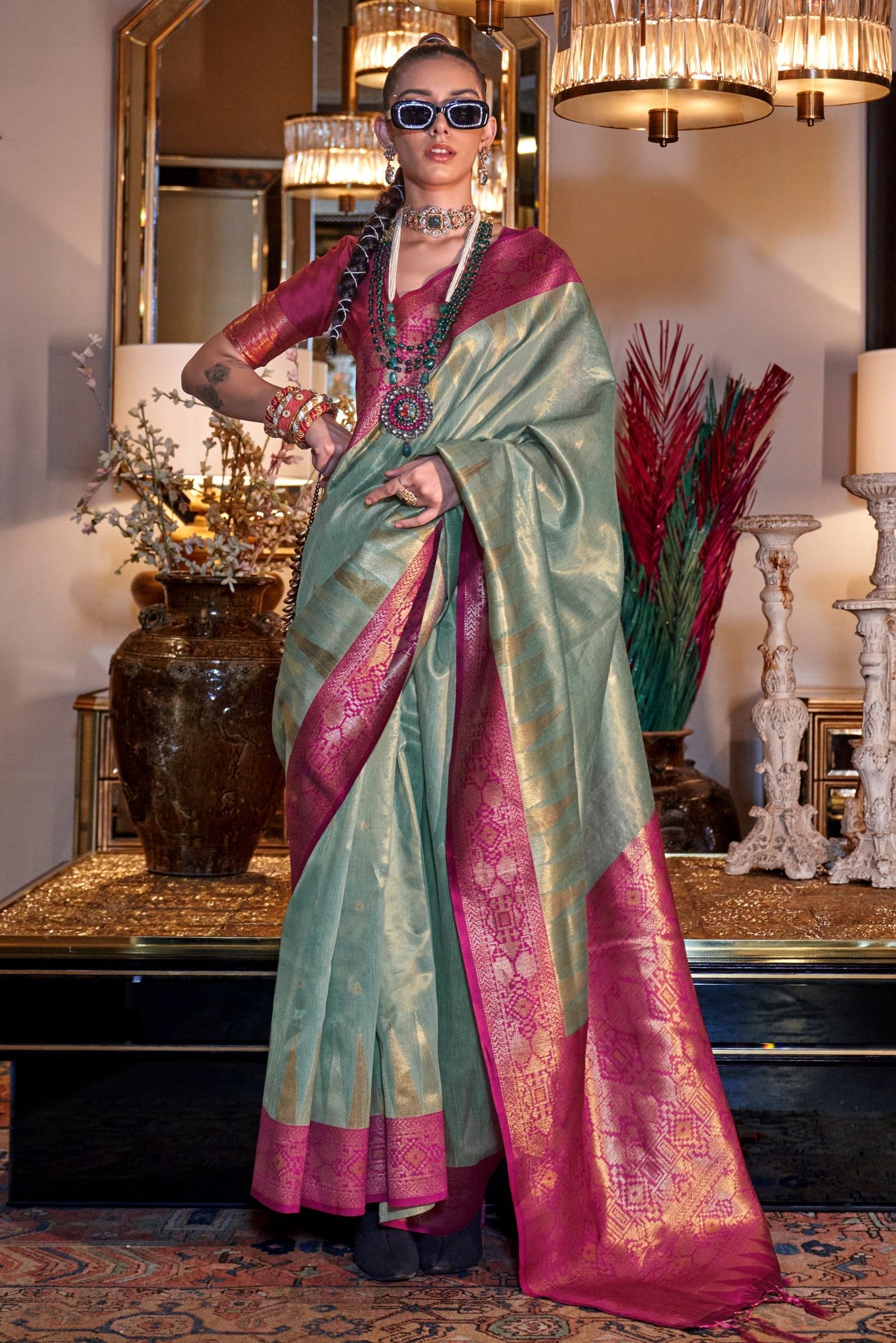 Blue Woven Zari Tissue Saree
