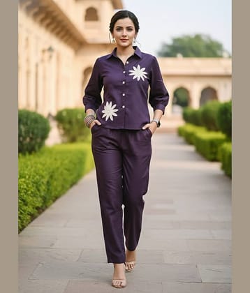 Lihana Women Shirt With Palazzos Co-Ord Set ( Purple )