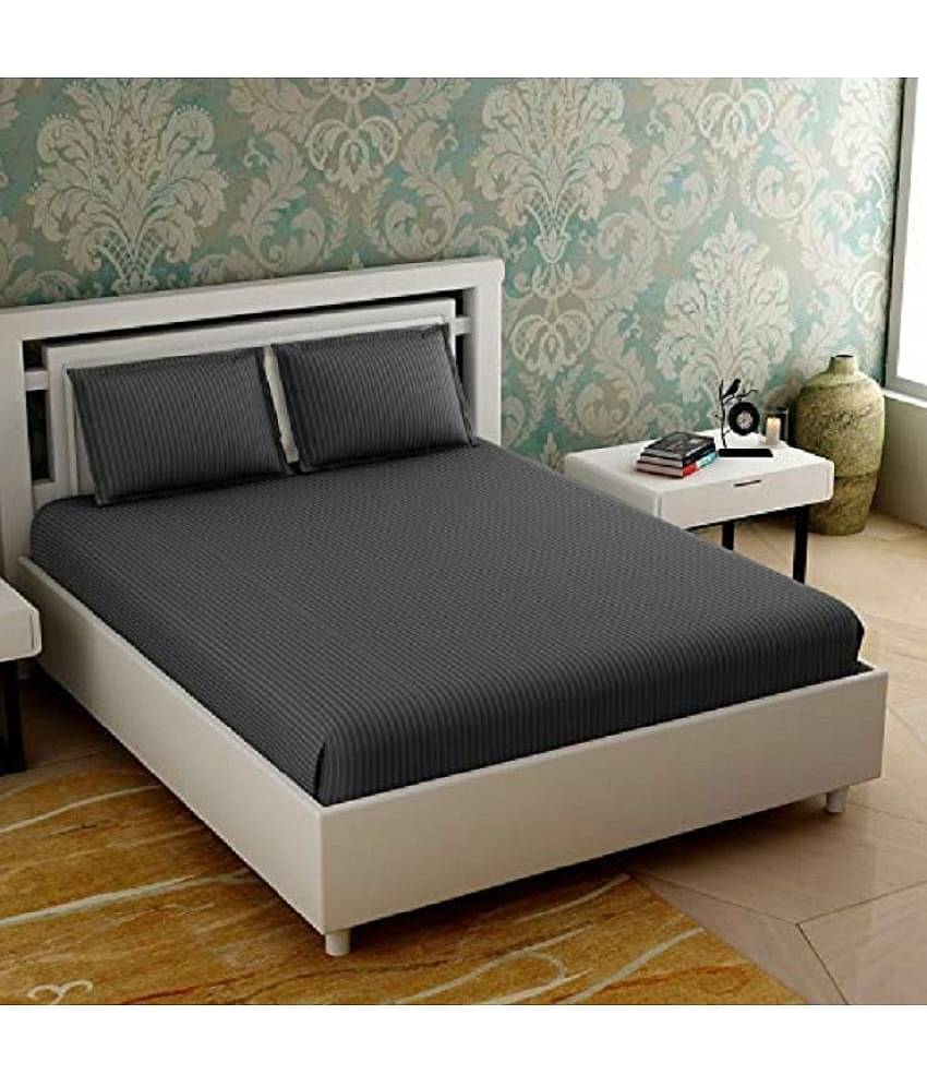 MAHALUXMI COLLECTION Microfibre Vertical Striped 1 Bedsheet with 2 Pillow Covers - Dark Grey