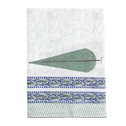Block Print Table Cover - 60x90"-60Inches x 90Inches / White Blue Green Grey / 100% Cotton