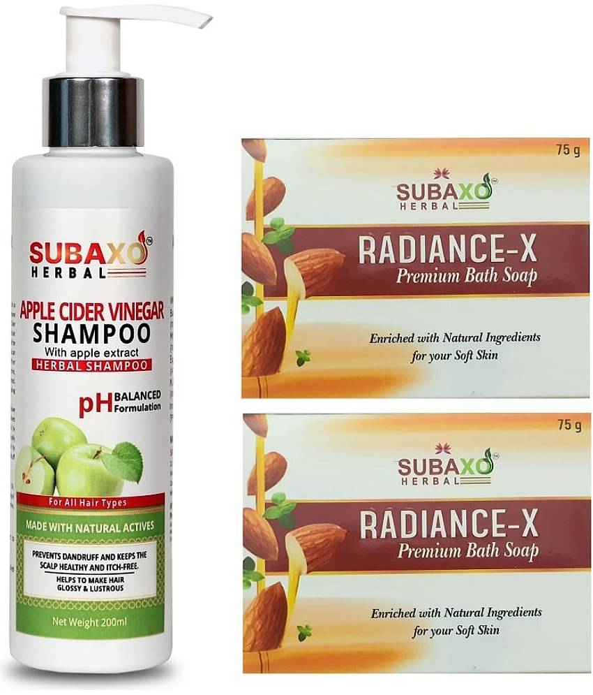 Herbal Apple Cider Vinegar Shampoo 200 Ml For Itching, Dandruff Control & Radiance-X Beauty  Soaps, 2 Pc, Each 75 G