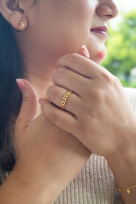Interlinked Cuban Chain Gold Plated Sterling Silver Adjustable Ring-Gold / Adjustable Ring