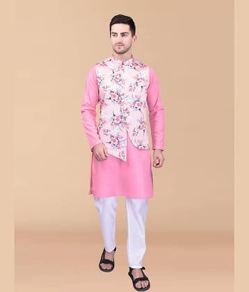 PRINTCULTR Pink Cotton Regular Fit Men's Kurta Pyjama Set ( Pack of 1 )