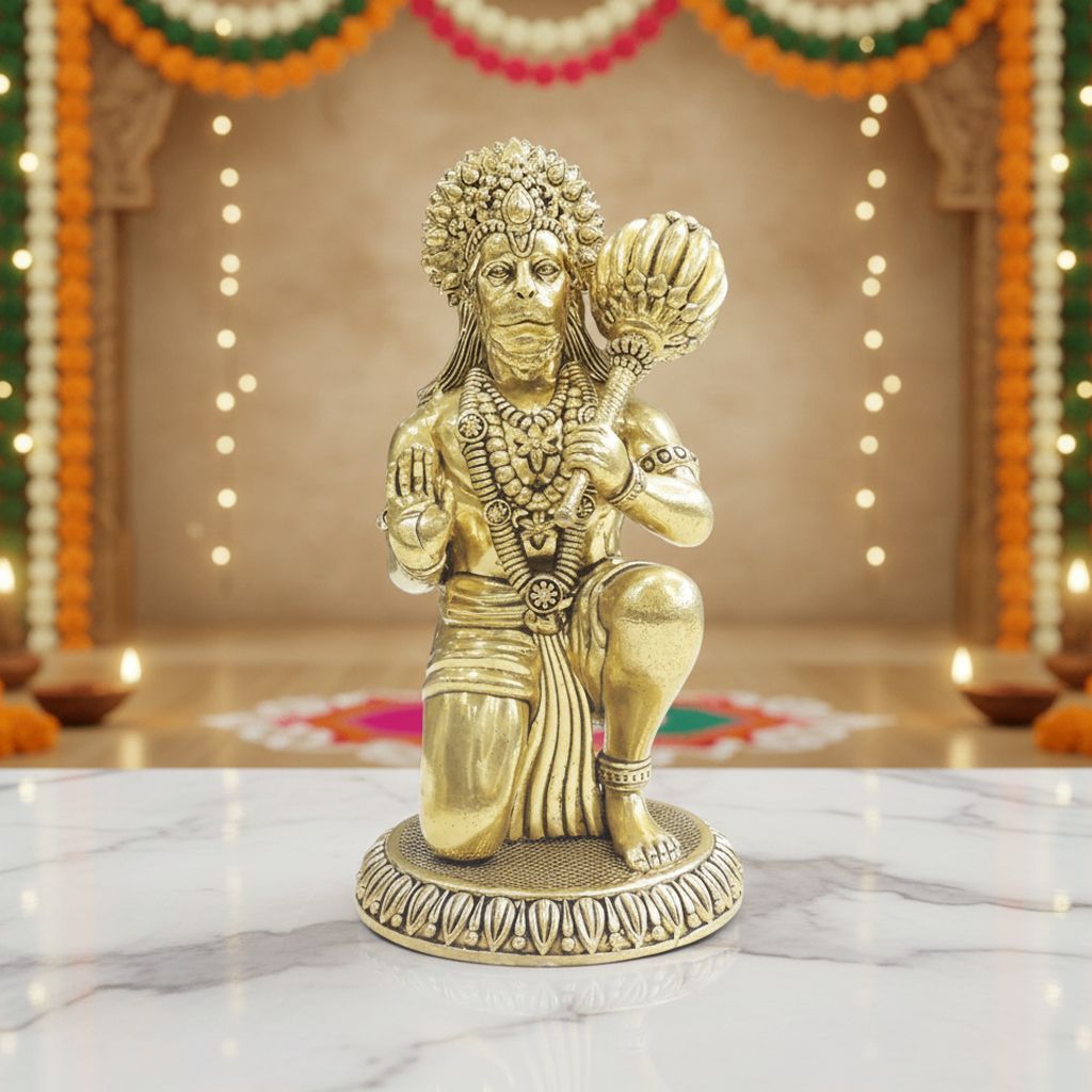 Brass Hanuman Ji Idol Statue for Home Temple, Large Size, Height : 8.5 Inch (BSMAS1735 L) - Pooja Needs | Buy online on ZillyBuy