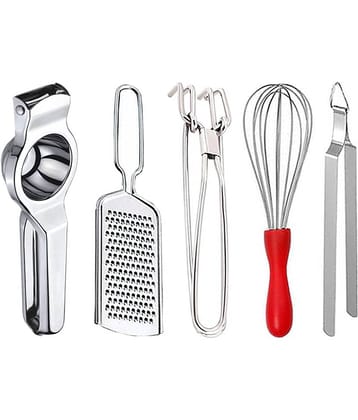 OC9 Silver Stainless Steel Lemon+Cheese Grater+Pakkad+Whisk+Chimta ( Set of 5 )