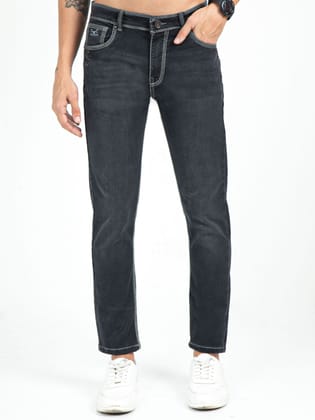 Men's Grey Black Slim Fit Stretchable Jeans 7 Stitch Ankle Length | Rick Rogue-34