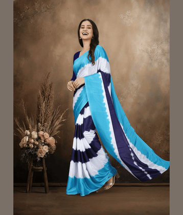 JIHANA FAB Chiffon Printed Regular Saree With Unstitched Blouse Piece ( Blue )