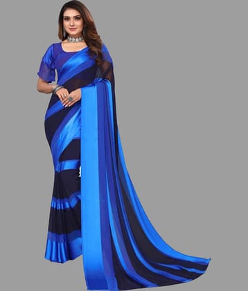 Sanjana Silk Georgette Striped Saree With Unstitched Blouse Piece ( Red )