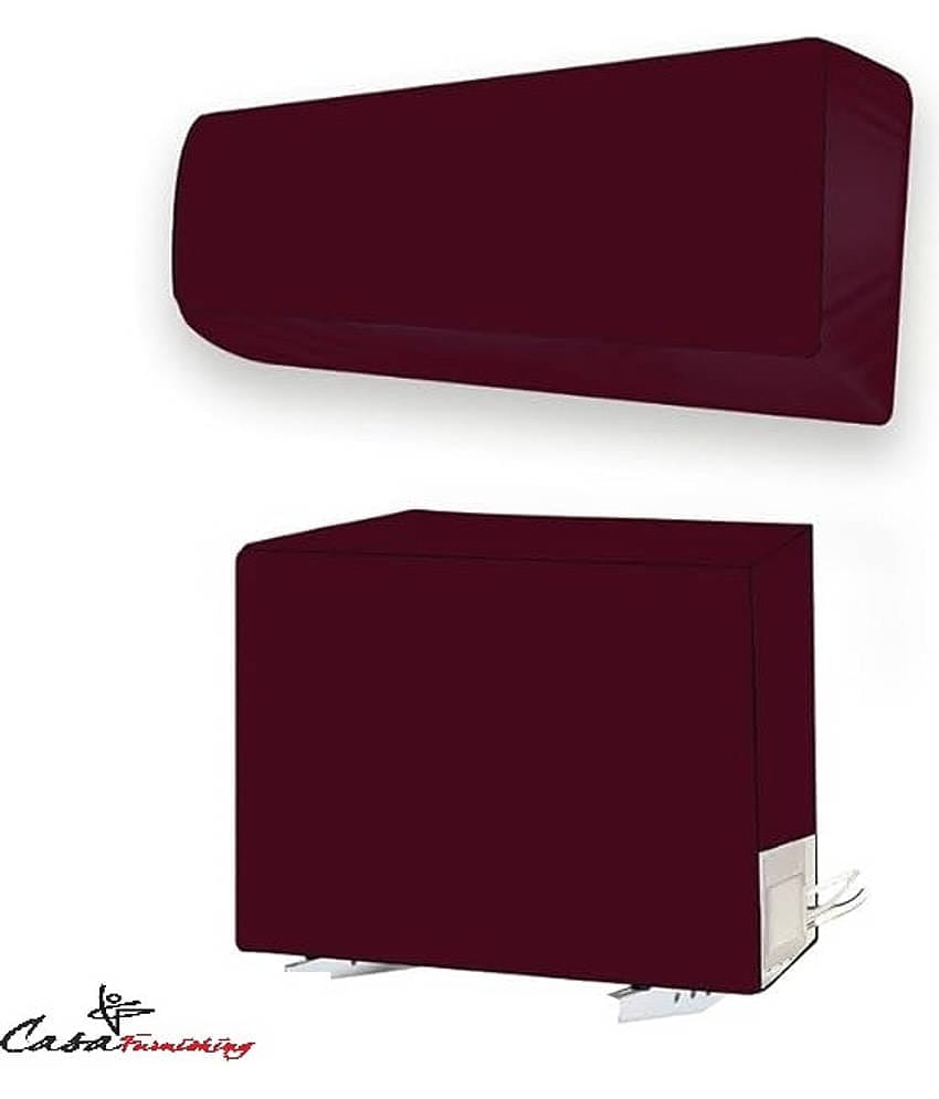 CASA FURNISHING Set of 2 Polyester Maroon AC Cover for 1.5 Ton Split AC