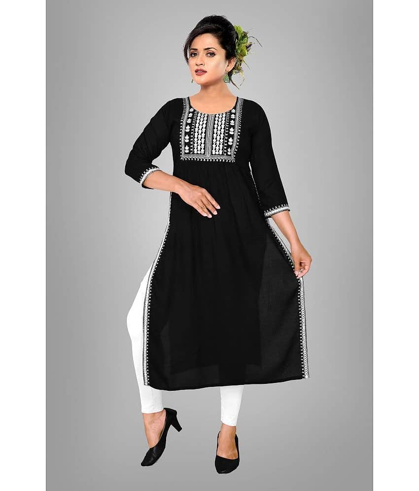 haya fashion - Black Rayon Women's Straight Kurti ( Pack of 1 )
