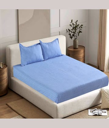 Valtellina Cotton 1 Double Bedsheet with 2 Pillow Covers ( Blue )