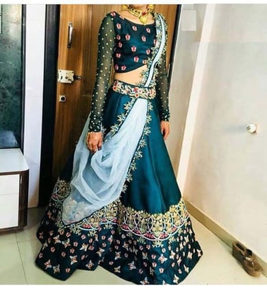 Awesome Wedding Wear Multi Color Embroidered Semi Stitched Lahenga Choli
