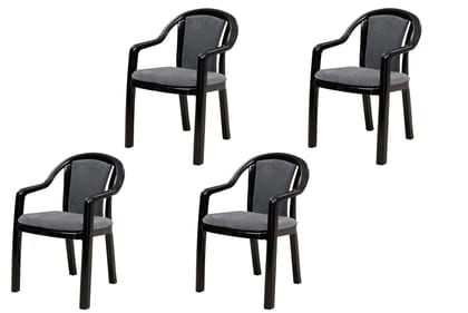 Supreme Furniture Ornate Plastic Cushion Chair with-Arm Suitable for Home, Garden, Office, Living Room, Cafeteria, Restaurant, Hotel, Resort and Indoor Set of 4(Black Grey-Diamond)