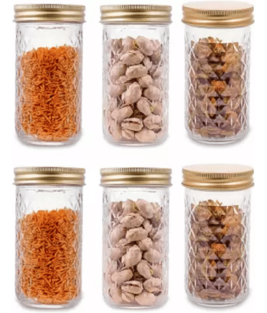 CROCO JAR - Gold Glass Food Container ( Pack of 6 )