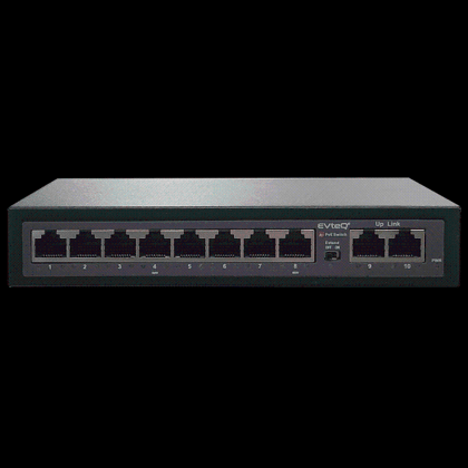 EVTEQ EV08F2U 10 Port Fast Ethernet PoE Switch with 8 PoE Ports & 2 Uplink Ports, 10/100 Mbps, IEEE 802.3af/at, Plug & Play