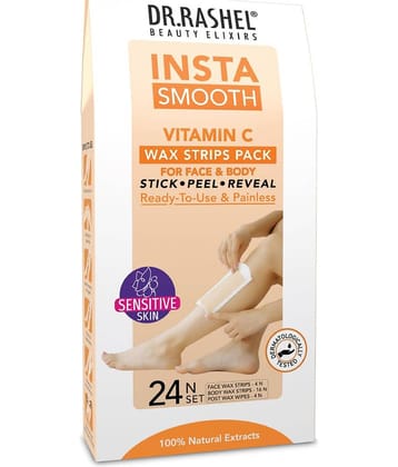 DR.RASHEL Insta Smooth Vitamin C Wax Strip Face and Body for Men and Women(24 Strips)