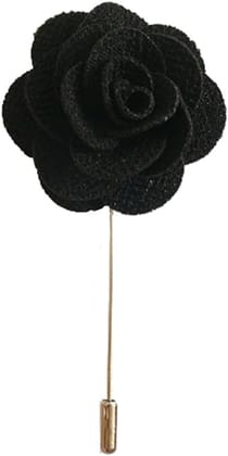 VOICI France Men's Camellia Flower Lapel Pin Handmade Boutonniere Stick Brooch for Suits tuxedo Black color Free size