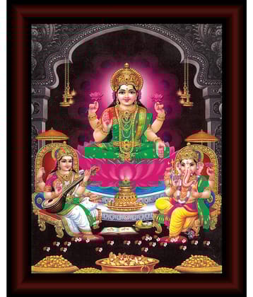 Saf Goddess Laxmiji With Ganesha and Saraswatiji Painting With Frame
