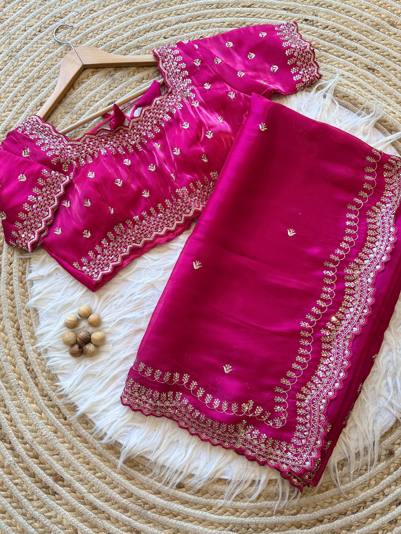 New Wedding Wear Pink Color Zimmy Choo Silk Embroidery n Sequence Work Fancy Designer Saree With Unstitched Blouse
