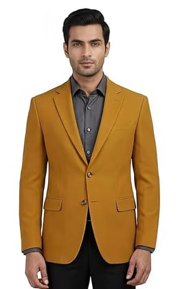 Men's Mustard Yellow Slim Fit Blazer, Two-Button Notch Lapel Smart Casual Jacket