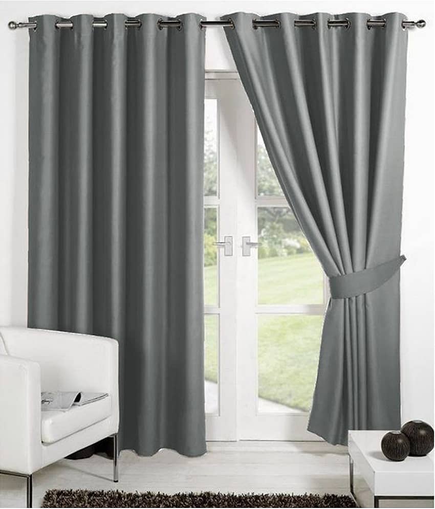 Tanishka Fabs Solid Semi-Transparent Eyelet Curtain 7 ft ( Pack of 2 ) - Gray