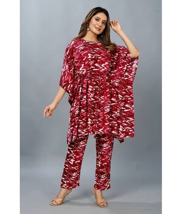 SARRAS Women Printed Asymmetrical Kurti With Pants ( Red )
