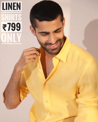 PREMIUM LINEN SHIRT YELLOW full sleeve-XL-44