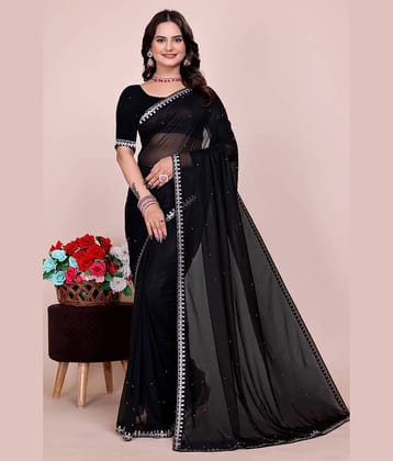 Saadhvi Net Embellished Regular Saree With Unstitched Blouse Piece ( Black )