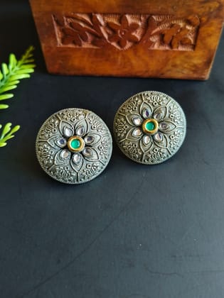 Traditional Silver-Look Adjustable Finger Rings with Stones for Weddings | Sarichka-Green+White PLK