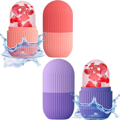 Ice Roller Combo for Face Neck & Body Cleansing, Remove Dark Puffy Eyes (Pastle Red & Purple)