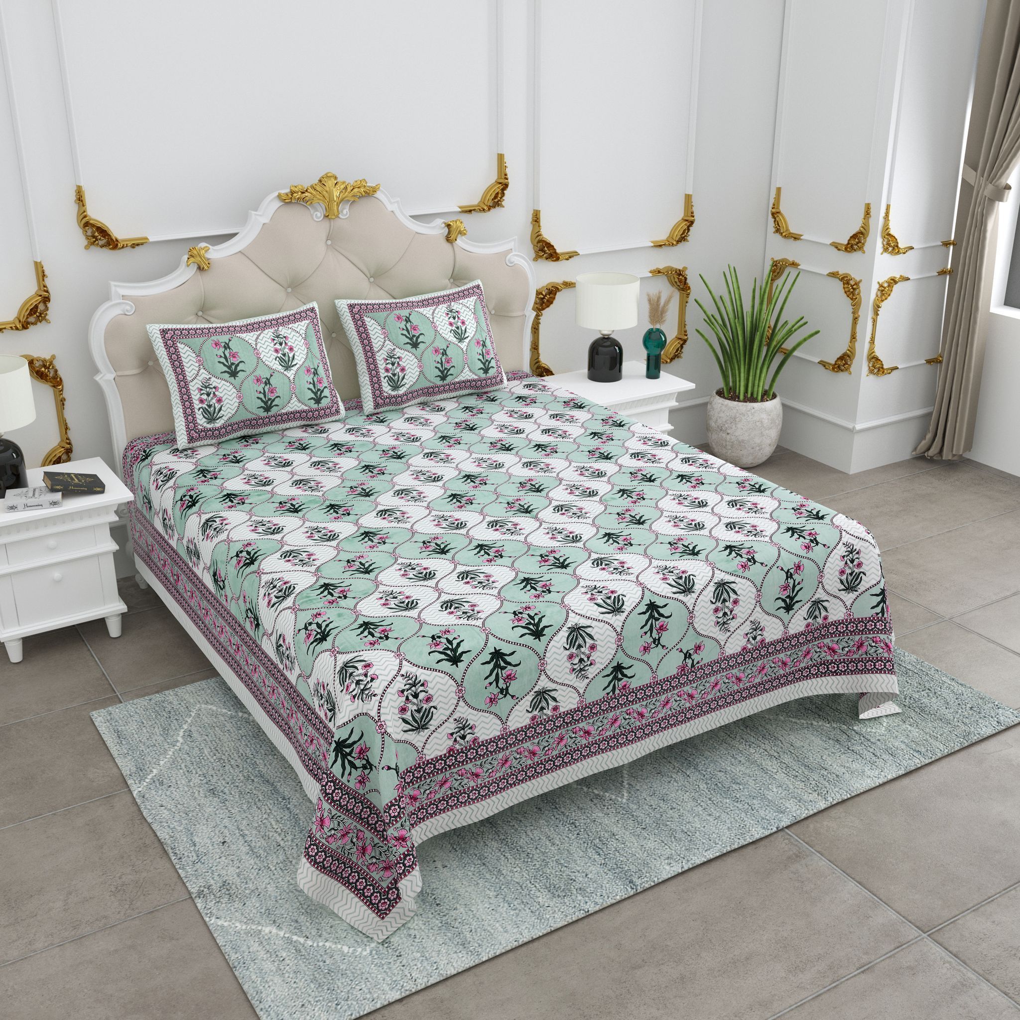 3001-k-Bedsheet Adda- Pure Cotton Double Bedsheet With Two Pillow Cover - Special Offer for Min 2 or More buyer Customer -DB-(90*108 IN)