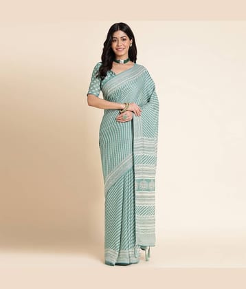 Rekha Maniyar Georgette Printed Saree With Unstitched Blouse Piece ( Teal )