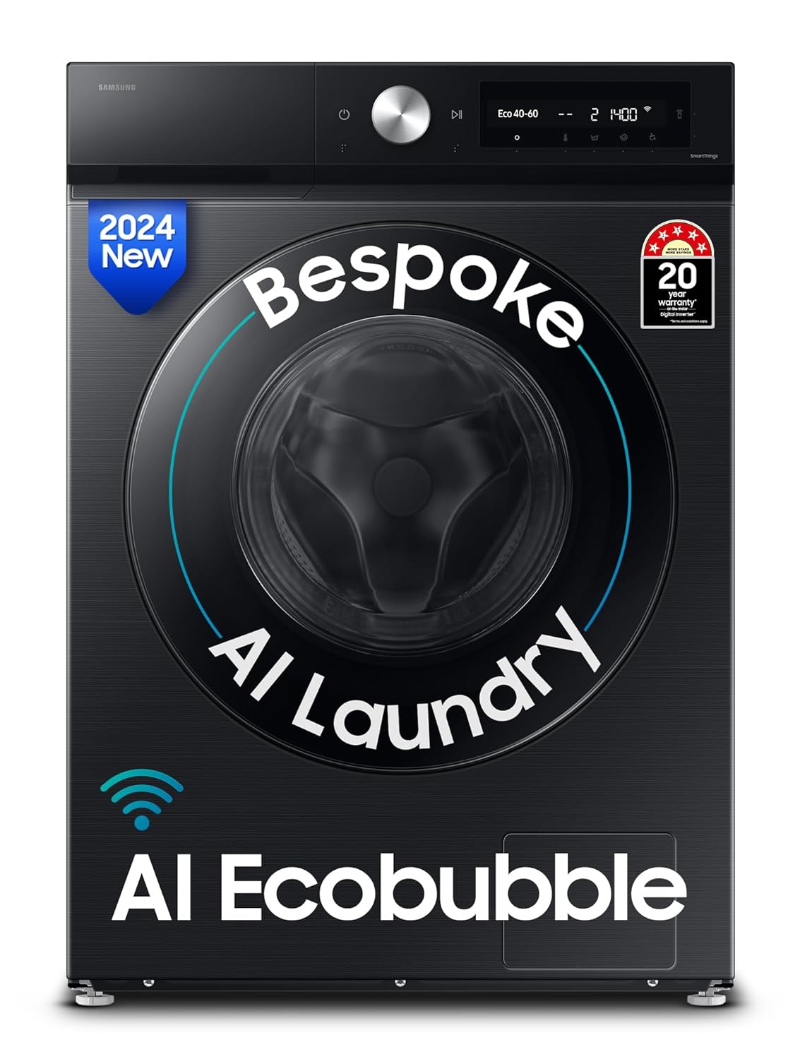 Samsung 12 kg, 5 Star, AI Ecobubble, Super Speed, Wi-Fi, Hygiene Steam with Inbuilt Heater, Digital Inverter, Fully-Automatic Front Load Washing Machine (WW12DB7B24GBTL, Black)