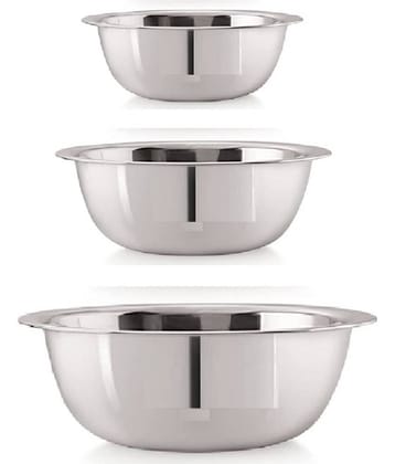 Dynore Stainless Steel Plain Serving Bowl 18 cm ( Set of 3 ) Silver