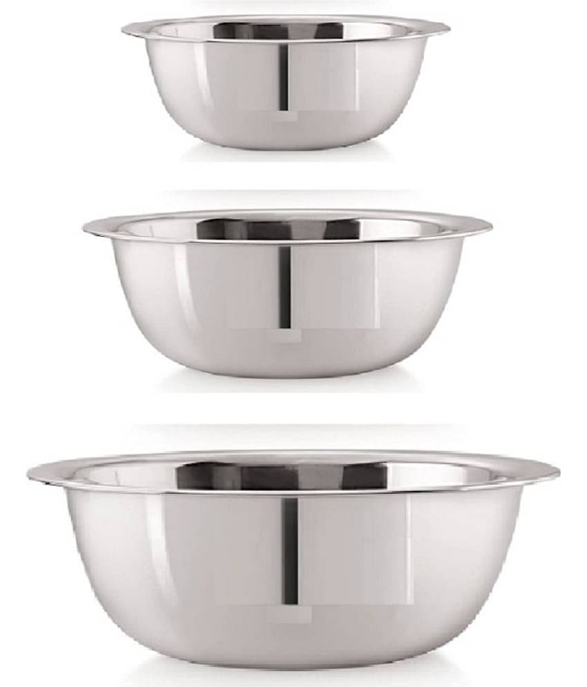 Dynore Stainless Steel Plain Serving Bowl 18 cm ( Set of 3 ) Silver