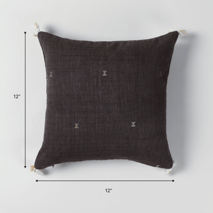 Charcoal Black Handwoven Cotton Cushion Covers 12x12 - Set of 2-12 Inches x 12 Inches / Cotton / Charcoal Black, Black, Mustard, and White