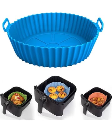 Bhavyta Air Fryer Silicone Liners, Round, Square 8 Inch Reusable Non-Stick Basket with Ear Handles, Heat Resistant Multicolor Baking Tray Pot Insert for Air Fryer, Oven, Microwave, Easy to Clean