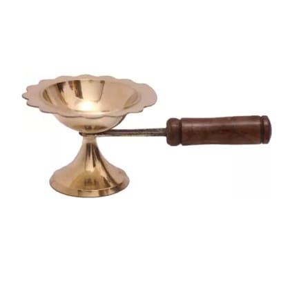 MAYAPURI Brass Aarti Lamp/Camphor Dhoop Stand/Kapoor Diya Holder with Handle