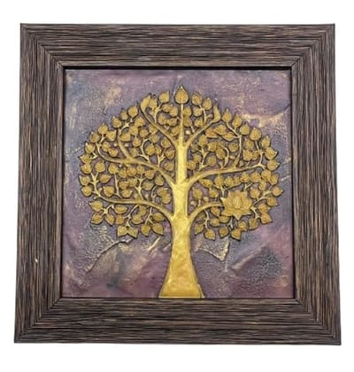 Framed Tree of Life Wall Art, Gold on Purple, Textured Canvas, Wooden Frame, Decorative Home Decor Size(20 * 20cm)