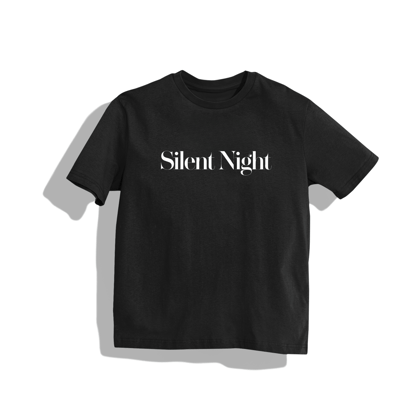Silent night T-Shirt - Round Neck Drop Shoulder Graphic Printed Oversized Cotton T-shirt-S / Black