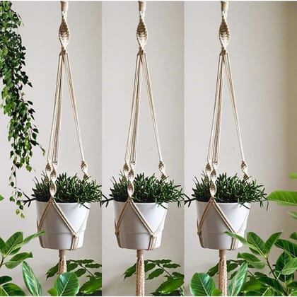 White Macrame Handmade Plant Holder Set Of 3 Pcs