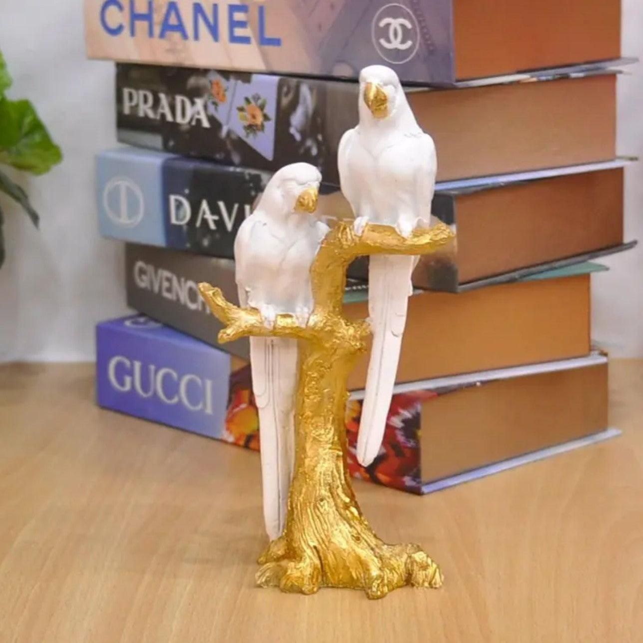 MODERN PARROT ART TREE STYLE 1-White / Polyresin / H: 12 | L: 10 | W: 6 (In Inches)